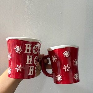 Festive Red Holiday Mugs with Snowflake Design